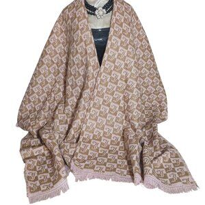 Juicy Couture Shawl Wrap Cover Up Beige Pink Logo Monogrammed Fringe Soft Blend